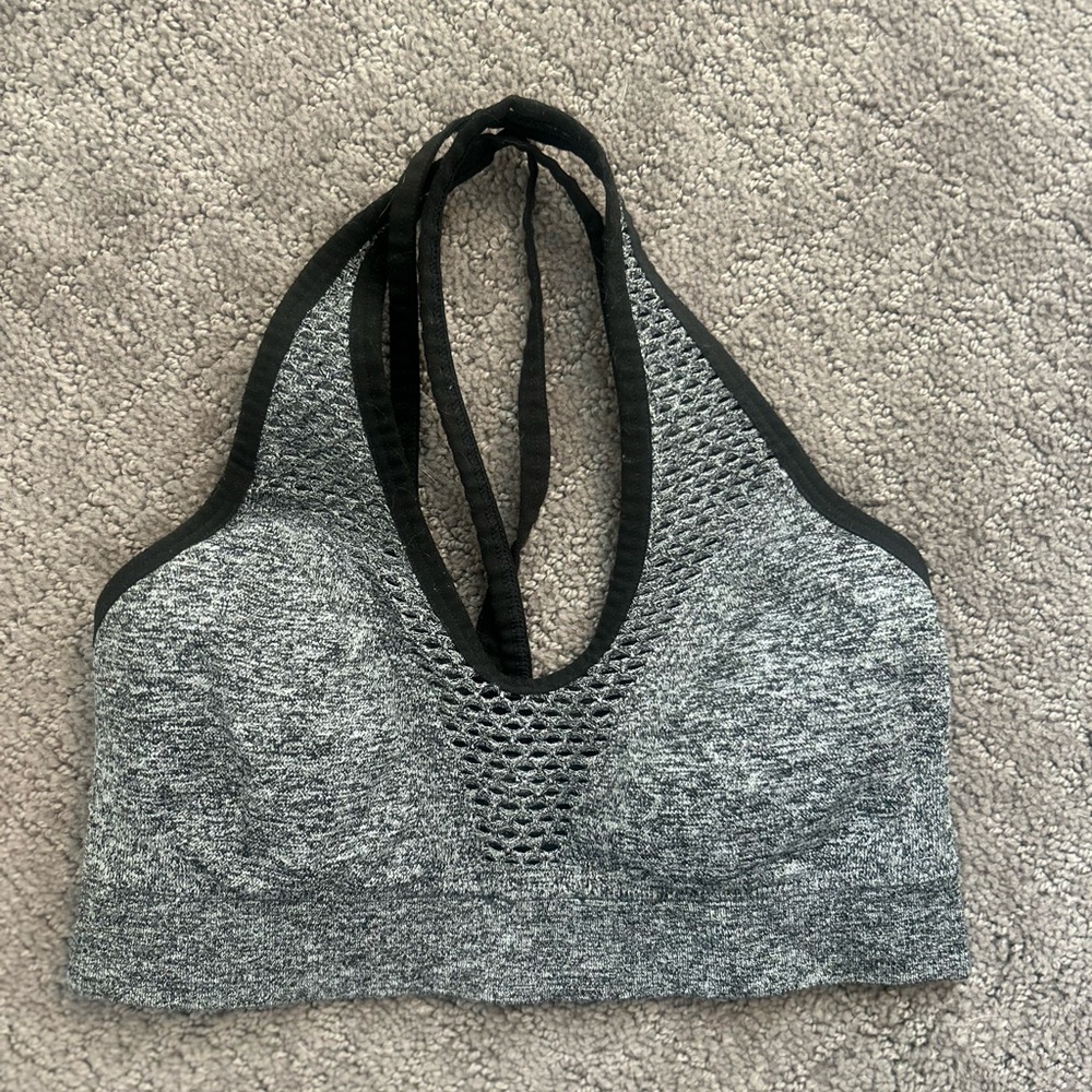 Victoria's Secret VSX Gray Strappy Back Sports Bra | Mesh Cutout | Small